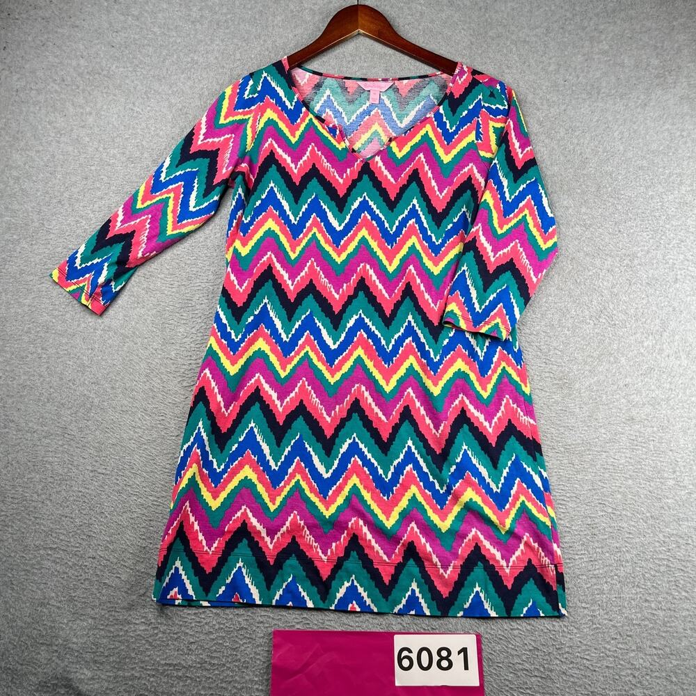 Lilly Pulitzer 3/4 Sleeve Shirt Colorful Print Casual Classic Womens M *SEE